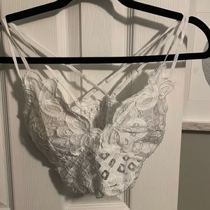 Lace bralette criss cross smock back comes in white, black or tan size small